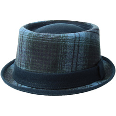 Шляпа Porkpie в клетку из смесовой шерсти с твердым кончиком и лентой Henschel Hats