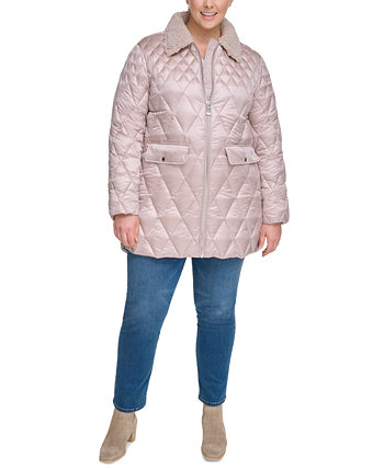 Стеганое пальто больших размеров с воротником из искусственного меха Calvin Klein