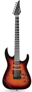 39" Solid Body Electric Guitar: Electric Guitar Kit with Bone Nut, Full Size 6 String Guitars with 24 Frets, Poplar Body AAA Flame Maple Top, Guitarra Electrica with HSS Ceramic Pickup,Black Fesley X