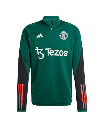 Мужская зеленая тренировочная футболка Manchester United 2023/24 AEROREADY с молнией на четверть и регланом Adidas