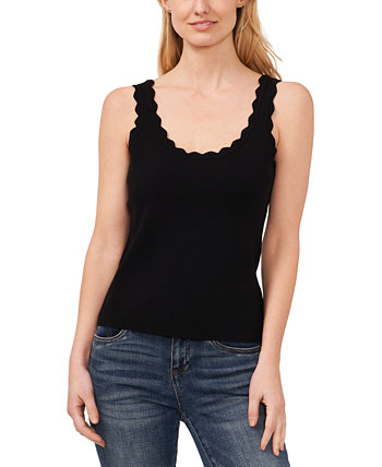 Women's Solid Scalloped Neck Knit Sweater Tank Top CeCe