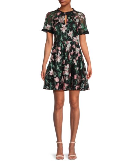Полупрозрачное мини-платье с цветочным принтом Kensie