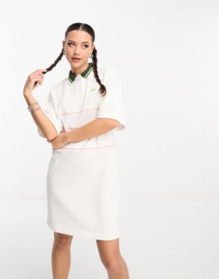 Женское платье Lacoste в стиле поло белого цвета с контрастным воротником Lacoste