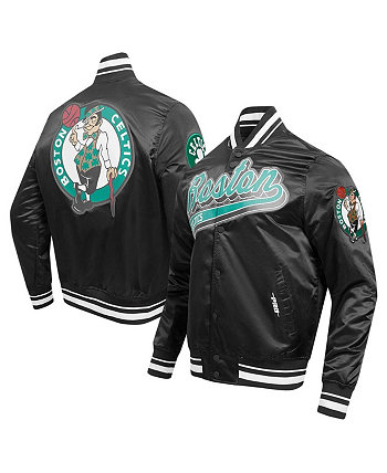 Men's Black Boston Celtics Script Tail Full-Snap Satin Varsity Jacket Pro Standard
