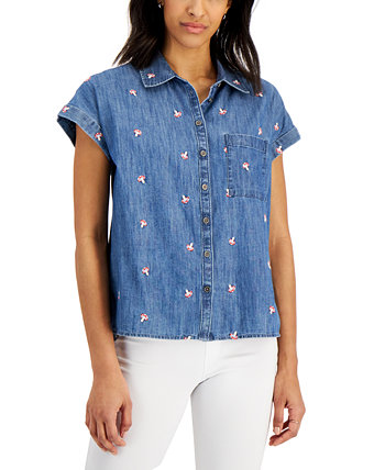 Рубашка Petite с вышивкой Mushroom Camp, созданная для Macy's Style & Co