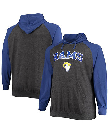 Легкий пуловер с капюшоном с капюшоном и регланом Los Angeles Rams Big and Tall с логотипом Royal Royal, Thethered Charcoal Fanatics
