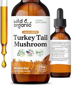 Wild & Organic Turkey Tail Tincture - Immune & Gut Support - Turkey Tail Mushroom Extract Drops - Vegan, Sugar & Alcohol-Free Liquid Supplement - 2 fl oz Wild & Organic