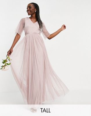 Розовое платье макси из тюля с пышными рукавами Anaya With Love Tall Bridesmaid Anaya Tall