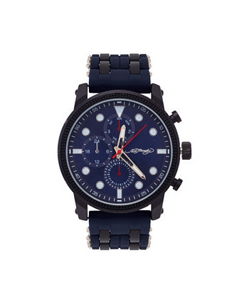 Мужские темно-синие часы с силиконовым ремешком 48 мм Ed Hardy