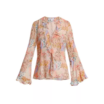 Блузка с рюшами и воротником-стойкой Sydney с цветочным принтом и жоржеттой Santorelli