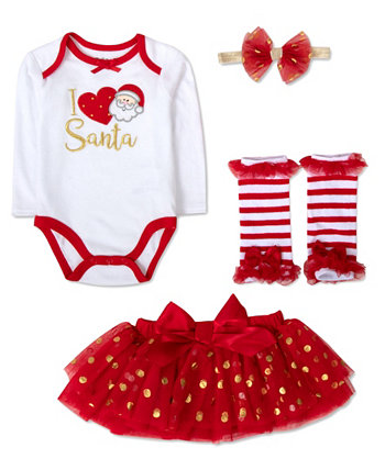 Боди Санта-Клауса для новорожденных девочек, пачка, гетры и повязка на голову, набор из 4 предметов Baby Essentials