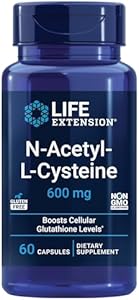 Life Extension N-Acetyl-L-Cysteine (NAC), Immune, Respiratory, Liver Health, NAC 600 mg, Potent antioxidant Support, Free-radicals, Easy to Absorb - Two Pack x 60 Capsules (Капсулы) Life Extension