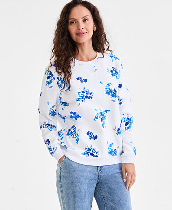 Women's Printed Crewneck Fleece Pullover, Exclusively at Macy's Style & Co