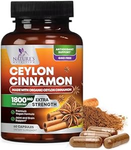 Pure Cinnamon Capsules (Капсулы), Certified Organic Ceylon Cinnamon Pills, Non-GMO, Gluten-Free, Dairy-Free, Sri Lanka Cinnamon Powder (Порошок) Supplement, Best Vegan True Cinnamomum Vitamins, Sugar Free - 60 Capsules Nature's Nutrition