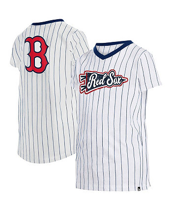 Белая футболка Boston Red Sox в тонкую полоску с v-образным вырезом для больших девочек New Era