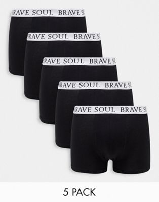 Набор из пяти боксеров черного цвета с логотипом на поясе Brave Soul Brave Soul