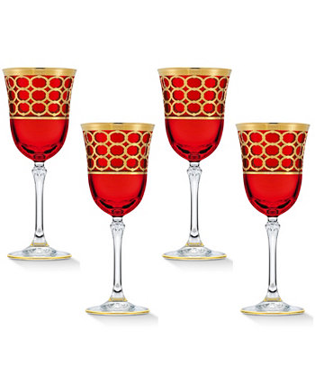 Бокал для белого вина темно-красного цвета с золотистыми кольцами, набор из 4 шт. Lorpen
