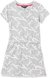 Calvin Klein Girls' Short Sleeve Cotton Logo Dress, Elastic Cinched Waist & Tagless Interior Calvin Klein