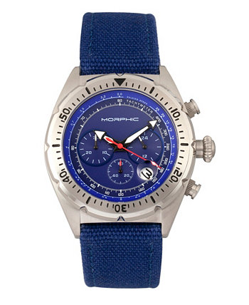 Серия M53, серебряный корпус, часы с синим кожаным ремешком и хронографом с синим кожаным ремешком и датой, 45 мм Morphic