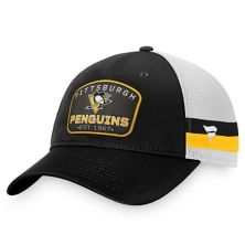 Men's Fanatics Branded Black/White Pittsburgh Penguins Fundamental Striped Trucker Adjustable Hat Fanatics