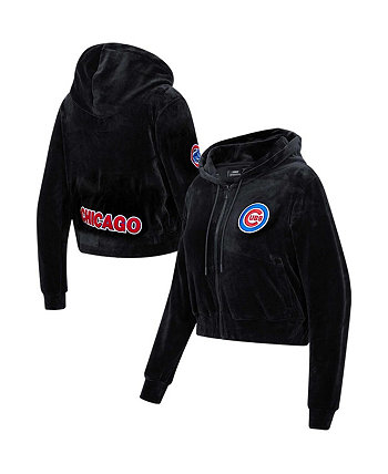 Черная женская классическая велюровая спортивная куртка с капюшоном Chicago Cubs на молнии во всю длину Pro Standard