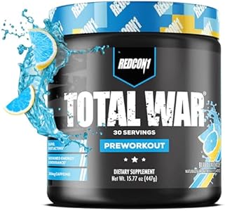 REDCON1 Total War Pre Workout Powder (Порошок), Blue Lemonade - Beta Alanine + Citrulline Malate Keto Friendly Preworkout for Men & Women with 320mg of Caffeine - Fast Acting (30 Servings (Порции)) Redcon1