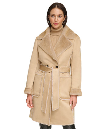 Женское Пальто с Имитацией Овчины и Поясом DKNY DKNY