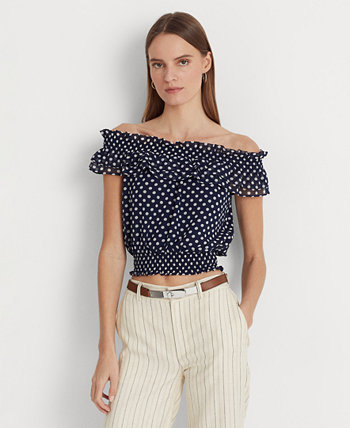 Женская блуза в горошек с открытыми плечами Ralph Lauren