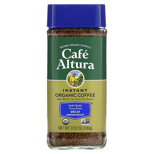 Растворимый органический кофе, средней обжарки, сублимированный, без кофеина, 3,53 унции (100 г) Cafe Altura
