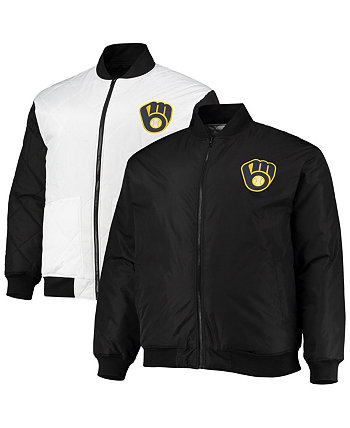 Мужская бело-черная двусторонняя атласная куртка с молнией во всю длину Milwaukee Brewers Profile