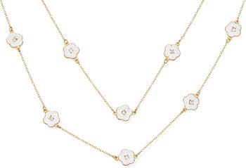 Yellow Gold Plated Brass Enamel Flower Station Multi-Strand Necklace Bling Jewelry