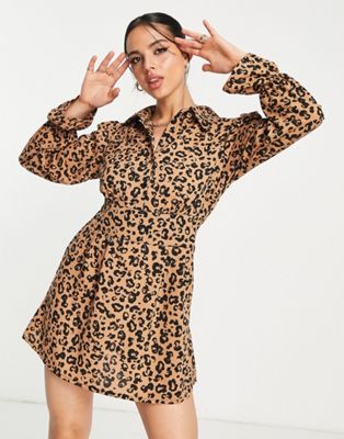 Леопардовое платье-рубашка мини AX Paris AX Paris
