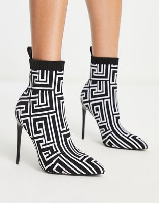Simmi London Anusha stiletto heel sock boots in mono print  SIMMI Shoes