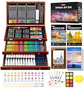 Soucolor Art Supplies, 192-Pack Deluxe Art Set Drawing Painting Supplies Kit with Acrylic Pad, Watercolor Pad, Sketch Book, Canvases, Acrylic Paint, Crayons, Pencils, Gifts for Artist Adults Teen Kids Soucolor