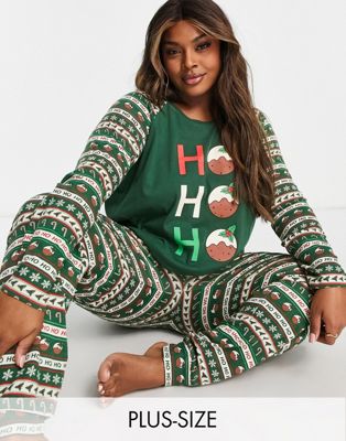 Зеленый пижамный комплект с жаккардовым узором Brave Soul Plus Christmas pudding Brave Soul