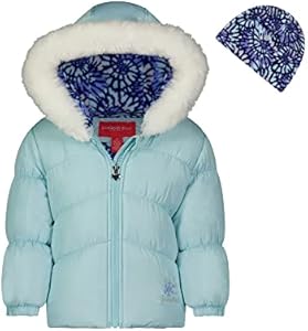 LONDON FOG Baby Girl's Quilted Winter Puffer Jacket with Fleece Hat, Seafoam, 18MO London Fog