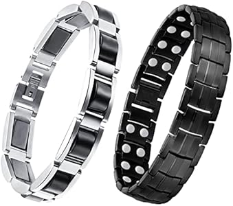 Feraco Magnetic Bracelet for Men Titanium Steel Magnetic Bracelet for Men with Double Row Magnets Adjustable Feraco