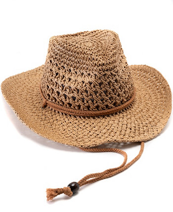 Crochet Straw Cowboy Hat with Chin Strap Vince Camuto