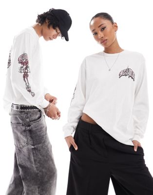 Reclaimed Vintage unisex oversized long sleeve t-shirt with ying graphic in white Reclaimed Vintage