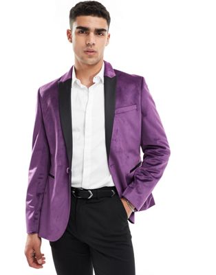 ASOS DESIGN skinny tuxedo suit jacket in purple velvet ASOS DESIGN