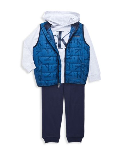 Толстовка, жилет и толстовка с логотипом для маленьких мальчиков из трех частей Комплект бегунов Calvin Klein