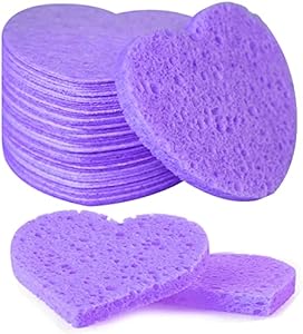 100-Count Compressed Facial Sponges for Estheticians Heart Shape Natural Cellulose Sponge Professional Cosmetic Spa Sponges for Face Cleansing, Massage, Pore Exfoliating, Mask, Makeup Removal, Black Spunspon