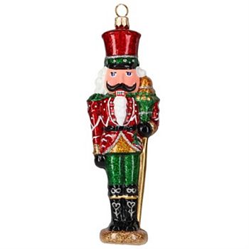 Joy To The World Glitterazzi Metallics Red & Green Nutcracker Polish Glass Ornament 6 Inch Joy to the World Collectibles