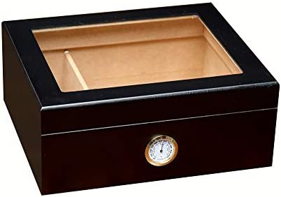 Prestige Import Group Chalet Glass Top Desktop Cigar Humidor with Hygrometer and Humidifier - Capacity: 20-50 - Color: Black Prestige Import Group