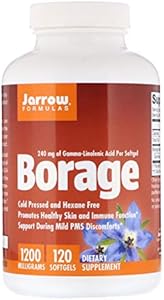 Jarrow Formulas Borage 1200 mg - 120 Softgels (Мягкие капсулы) - Highest Potency Source of GLA - Supports Skin Health & Immune Function - Support for Mild PMS Discomfort - Up to 120 Servings (Порции) Jarrow Formulas