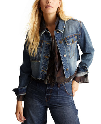 Женская укороченная хлопковая джинсовая куртка карго с заклепками Frye