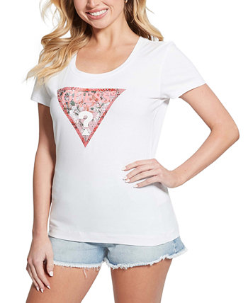 Женская футболка с круглым вырезом и треугольным логотипом GUESS
