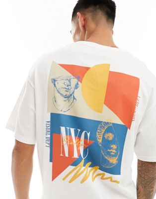 Jack & Jones oversized T-shirt with NYC color block back print in white Jack & Jones