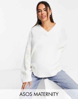 Кремовый объемный свитер с v-образным вырезом ASOS DESIGN Maternity ASOS Maternity