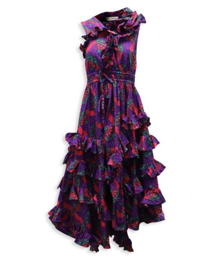Ulla Johnson Imogen Printed Ruffled Maxi Dress In Violet Cotton Ulla Johnson